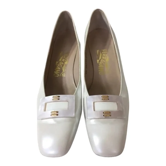 Salvatore Ferragamo Pearl White Heels Size 9AA - Picture 2 of 11
